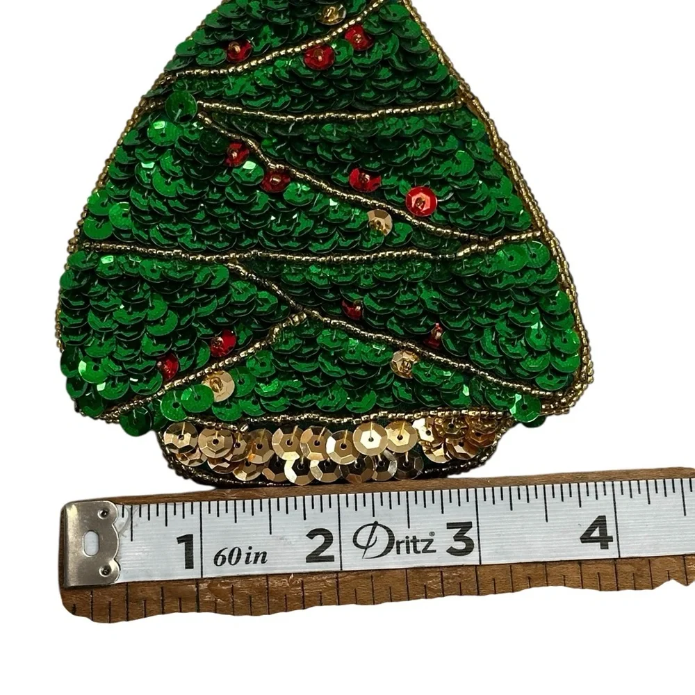 Green Sequin Christmas Tree Coin Purse Vintage